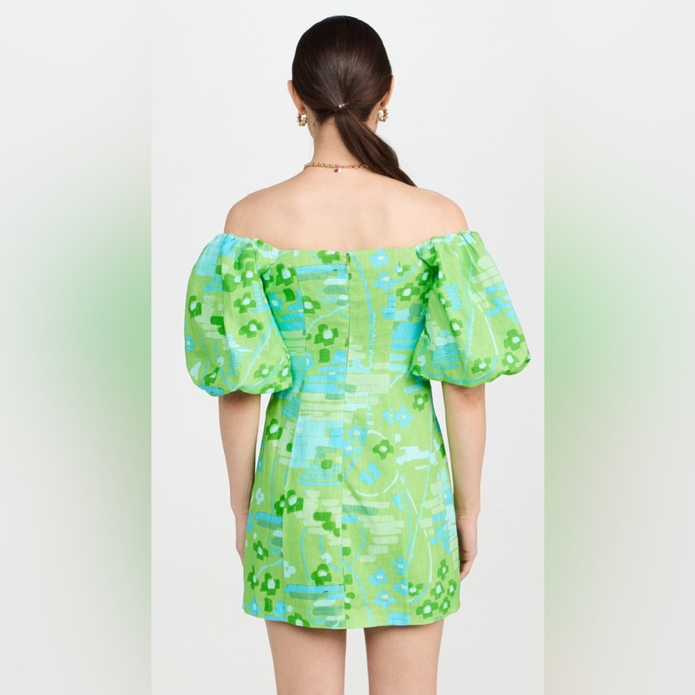 RHODE Dali Dress Puff Sleeve Linen Cotton Electric Eden Green Floral Print Sz 6 - Picture 4 of 10